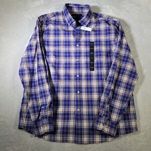 Banana Republic Shirt Mens L Blue Plaid Button Down New Slim Untucked Fit Cotton